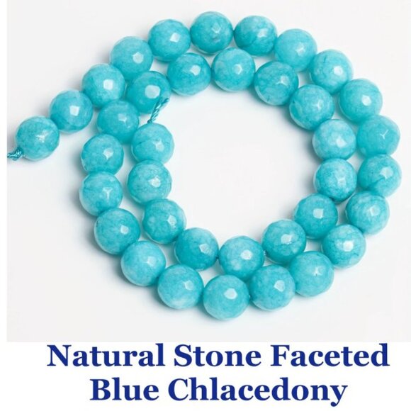Natural Stone Faceted Blue Chalcedony.  15" strand.  8mm - Picture 1 of 1